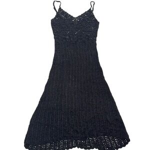 Bebe Dress Womens Small Black Crochet Midi Boho Grunge Fairycore Y2K